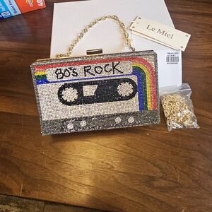 Le Miel Rhinestone 80s Clutch with Gold Chain